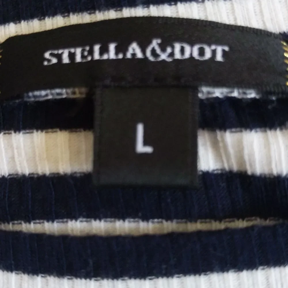 Stella & Dot lightweight white & navy blue striped boat neck sweater L